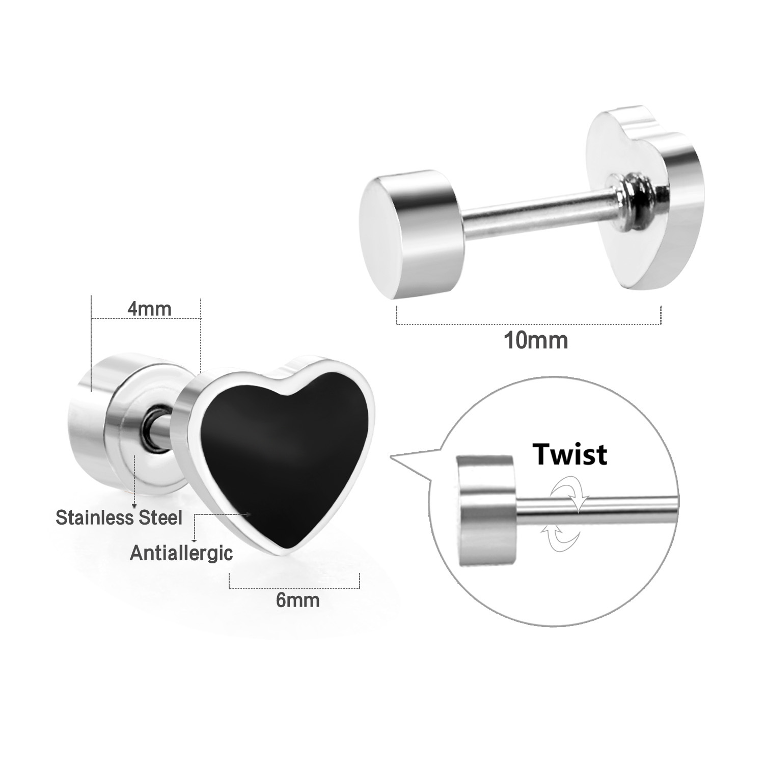 Fashion Heart Shape Stainless Steel Plating Ear Studs 1 Pair display picture 2