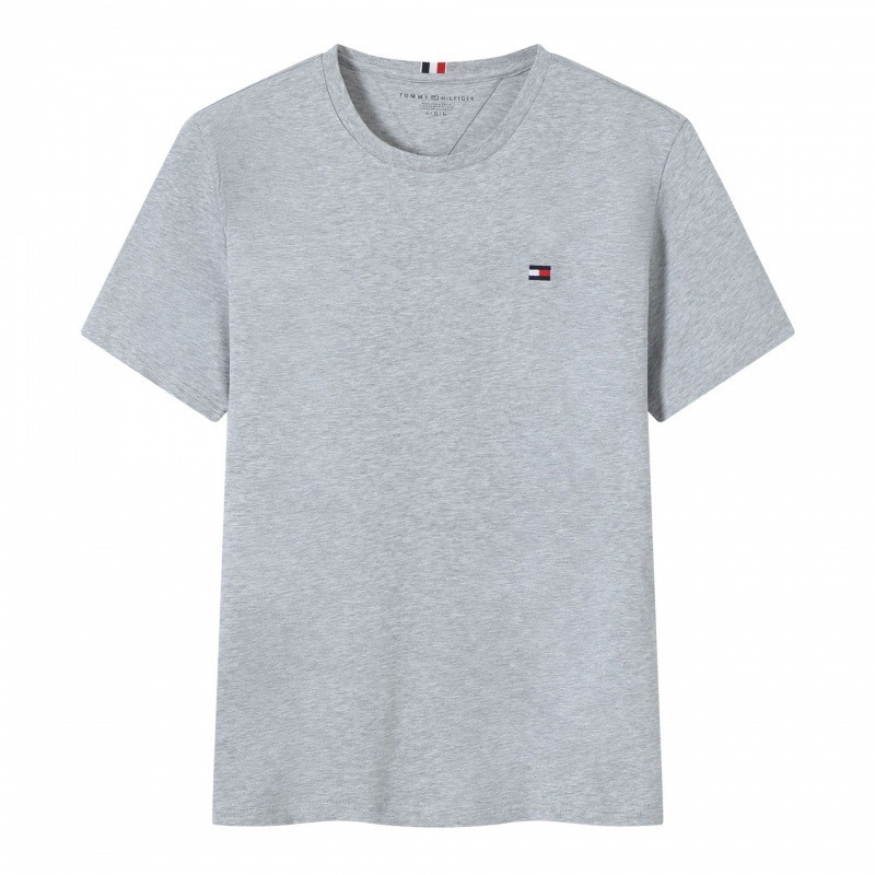 Tommy トミー サマー メンズ ラウンドネック レター Tシャツ 半袖 スリム 刺繍 トップス カジュアル 万能 スポーツ コットン|undefined
