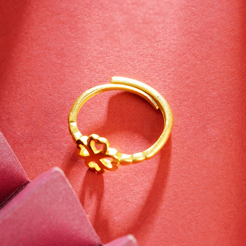 Anillo de oro de la arena de las mujeres de largo tiempo no se desvanece diseño de nicho nudo chino elegante simple moda anillo de las mujeres de imitación de joyería de oro
