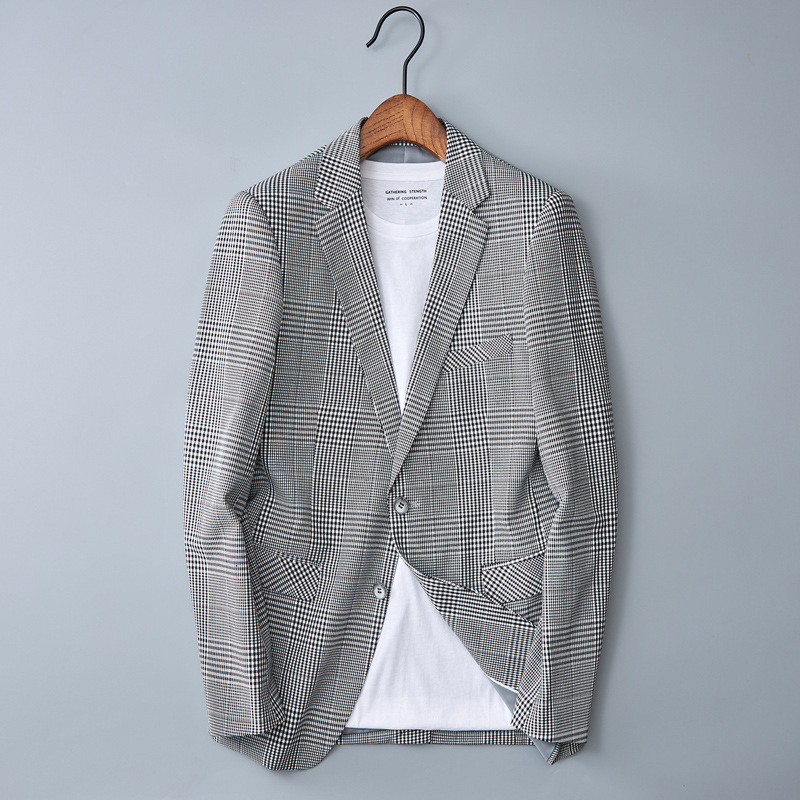 新品推荐男士商务休闲西装千鸟格品质西服单西服修身垂感西服上衣
