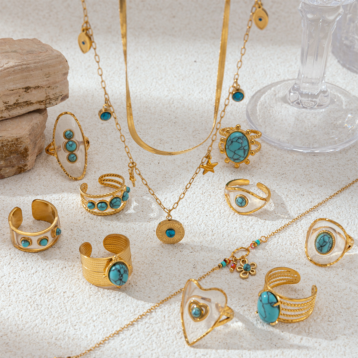 Collar de acero inoxidable para mujeres no se desvanece con joyería de piedra natural conjunto de ventas transfronterizas calientes