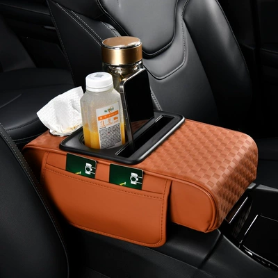 original car armrest box heightening: Armrest box pad - vibrant-orange