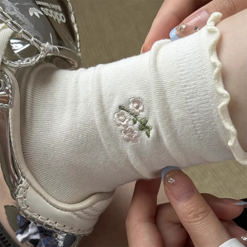 White Lace Socks for Women, Ins Trendy Mid-Calf Socks, Summer Pure Cotton Pile Socks, Summer with Mary Jane Small Leather Shoes White Lace Socks for Women, Ins Trendy Mid-Calf Socks, Summer Pure Cotton Pile Socks, Summer with Mary Jane Small Leather Shoes