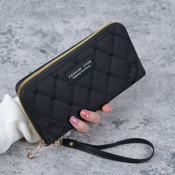 New Women's Wallet Long Single Zipper Solid Color Embroidered Clutch Bag Large Capacity Coin Purse Multifunctional Mobile Phone Bag