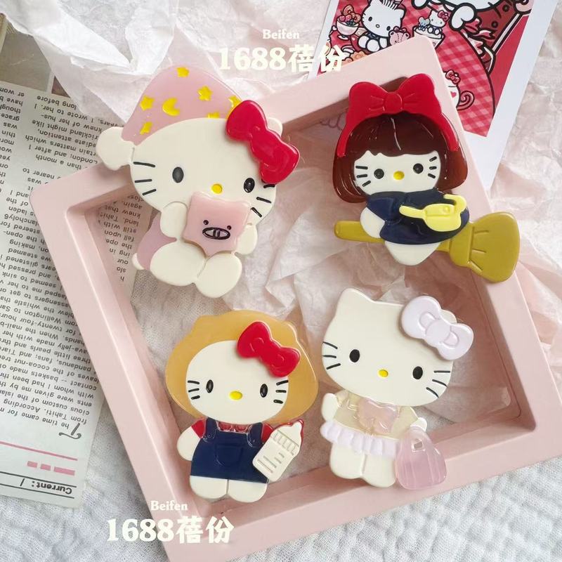 新款醋酸拼接卡通KT猫发夹高端边夹helloKitty猫可爱鸭嘴夹头饰|undefined