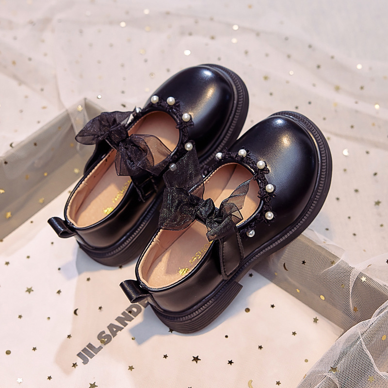 Zapatos de cuero de niñas arco zapatos de princesa de perlas 2025 otoño nuevos zapatos para niños zapatos de suela suave zapatos de espectáculo de niñas image 9