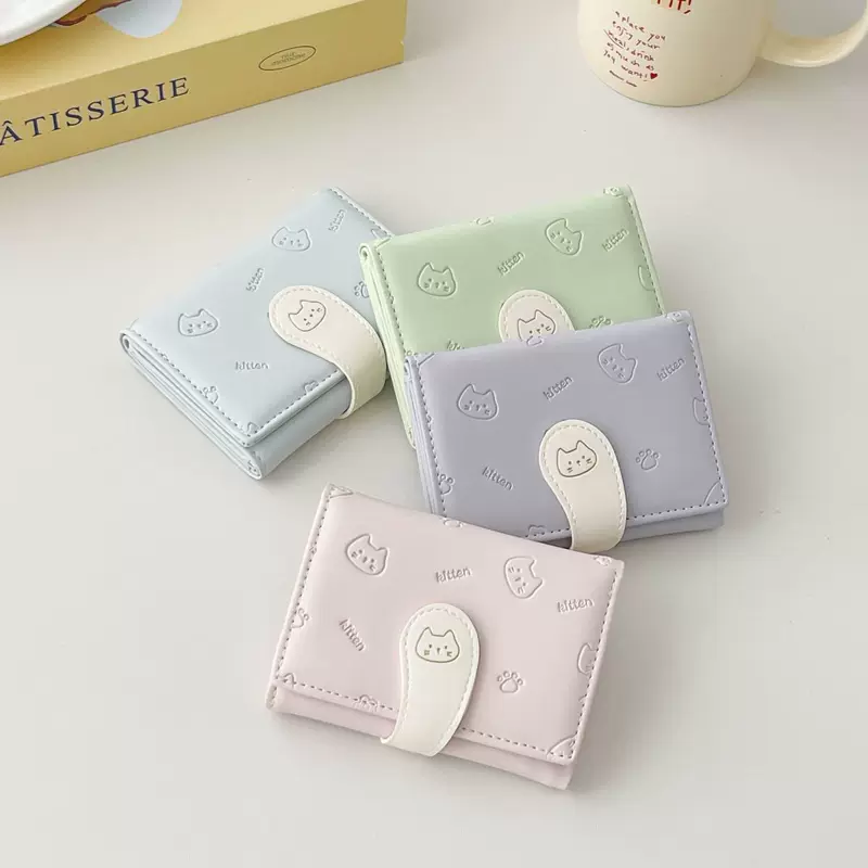 Картсовая кожаная карточница-кошелек Cat Little Tail PU компактная дамская карта с cute embossed cat pattern