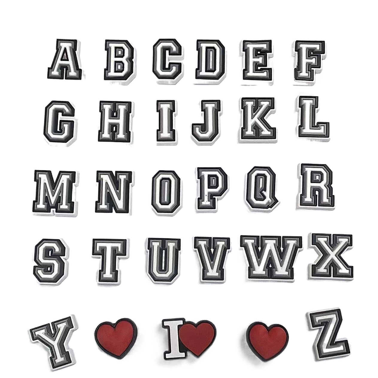 Black and white ash english letter number suit Crocs Shoeshine Buckles PVC Shoes DIY Accessories Cross border goods in stock