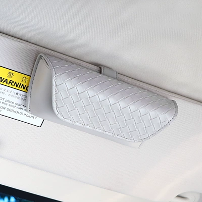 Car Glasses Case Sun Visor Car Glasses Clip/Bill Clip - woven-pattern-glasses-case-grey