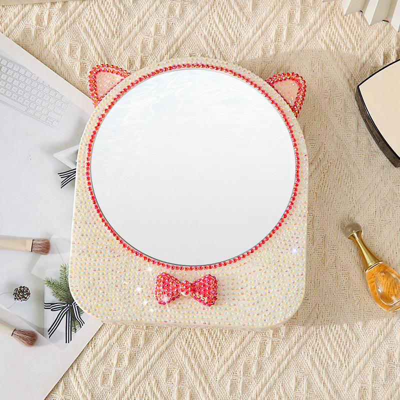 Espejo de maquillaje de escritorio de plástico ins espejo de maquillaje de niña almacén de arco espejo plegable lindo gato oídos espejo