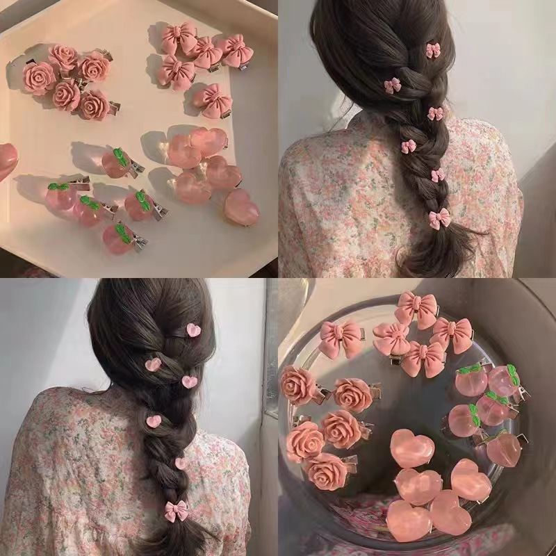 Charming Pink Love Flower Hairpin for Girls, Elegant and Cute Teenager Hair Clip, Stylish and Versatile Hairpin with Soft and Gentle Aesthetic