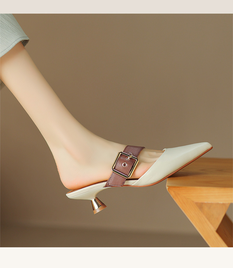 Retro pointed toe slippers for women with stilettos 2024 summer new mid-heeled and high-heeled slippers for outdoor wear_vogarts.com