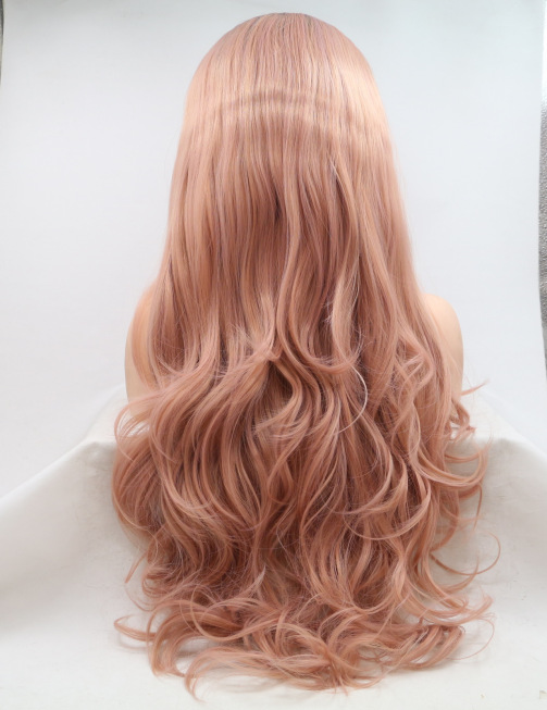 Peluca degradada rosa negra, encaje frontal de fibra química, cabello largo y rizado, encaje africano, cabello largo, capucha, peluca LW0278