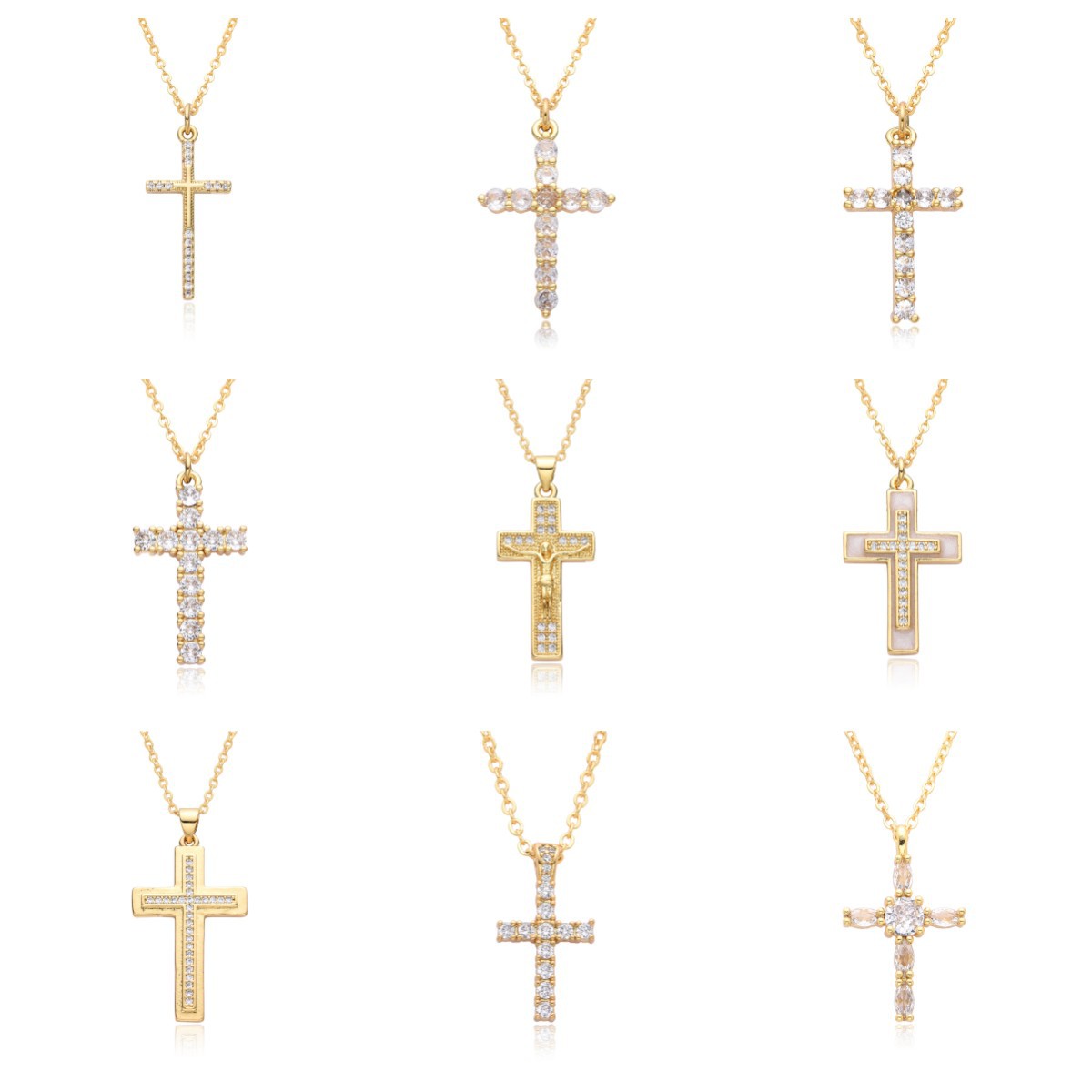 欧美时尚十字架微镶项链流行女时尚配饰品日韩十字吊坠礼物锁骨链