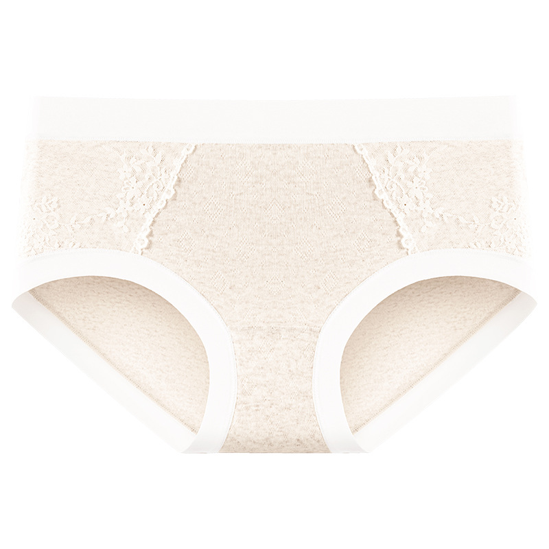 Ropa interior de cintura media de algodón de encaje francés de algodón suave Clase A ~ 9A entrepierna de algodón transpirable antibacteriano, agradable para la piel, ropa interior de mujer cómoda