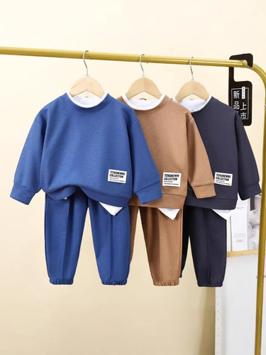 Gebaobao children's clothing Waffle 2024 fake two-piece sweater casual suit for men and women spring babies children children boys