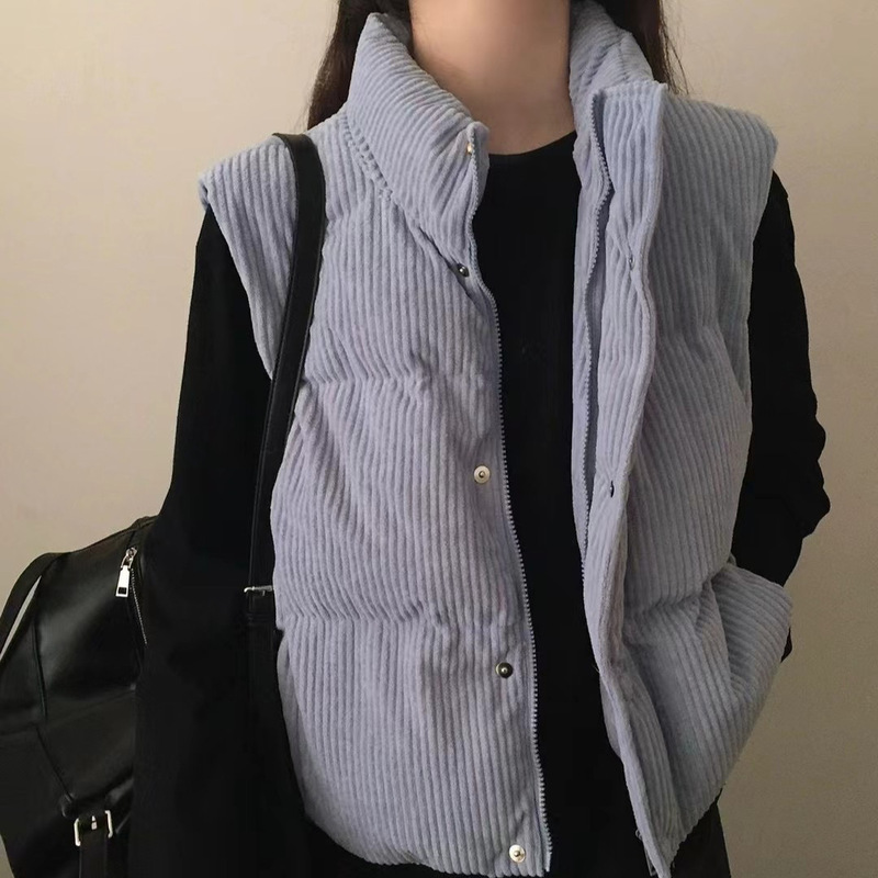 灯芯绒加棉马甲女短款冬季韩国东大门厚立领宽松时尚宽松背心外套|undefined