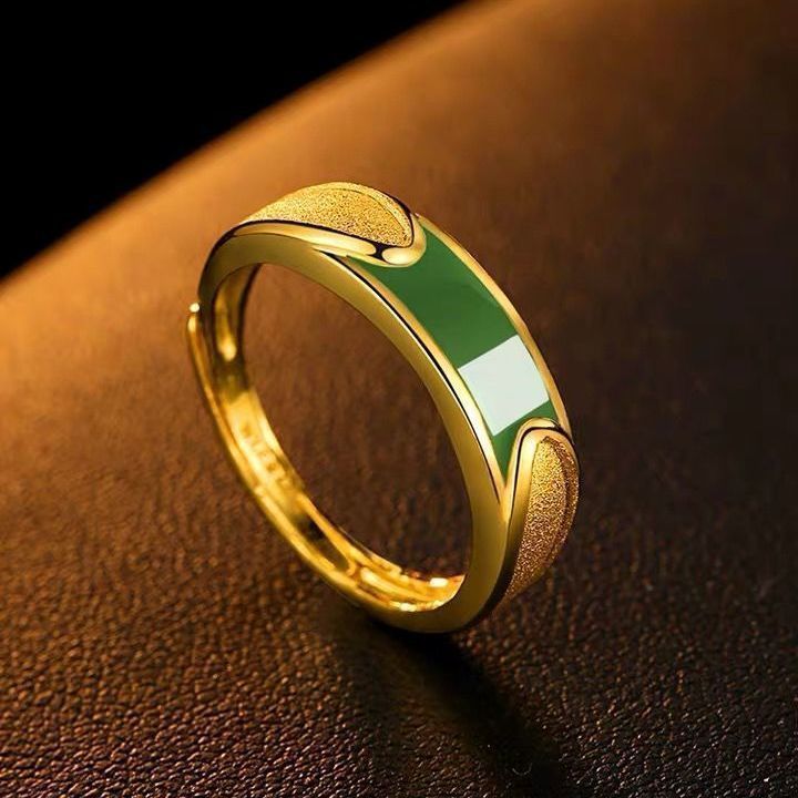 砂金ジュエリー カップルリング オープンタイプ カップルリング 女性用 高級感 模造金 小さな個性的な翡翠入り砂金リング|undefined