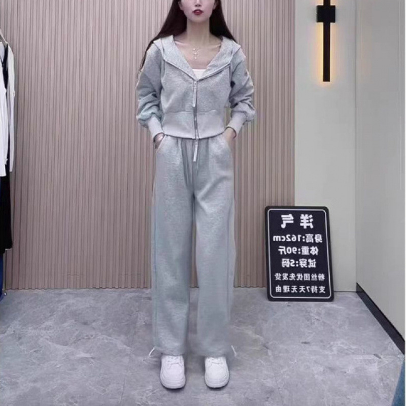 小个子粉色卫衣连帽休闲运动套装女网红炸街俏皮活泼直筒裤两件套|undefined