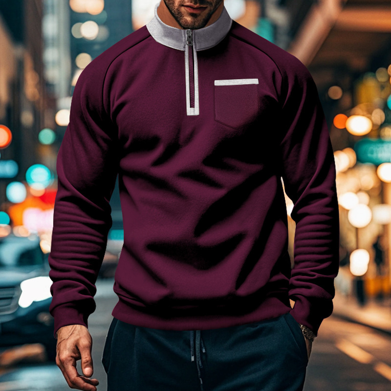 Men's Half Zip Sweatshirt With Stand Collar For Autumn And Winter_voghion.com