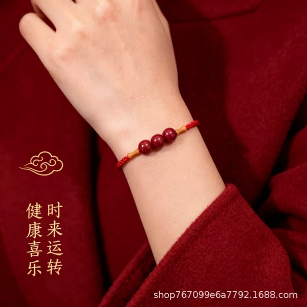 Wholesale Cinnabar Peach Wood Bamboo Knot Small Red String Bracelet for Women and Men, Good Luck in the Year of Birth, Hand-Woven Red Bracelet