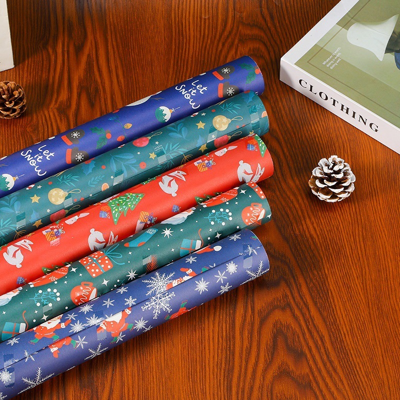 クラフト紙包装紙サンタクロースクリスマスソックスヘラジカ柄アップルブーケフラワーギフトギフト包装紙|undefined