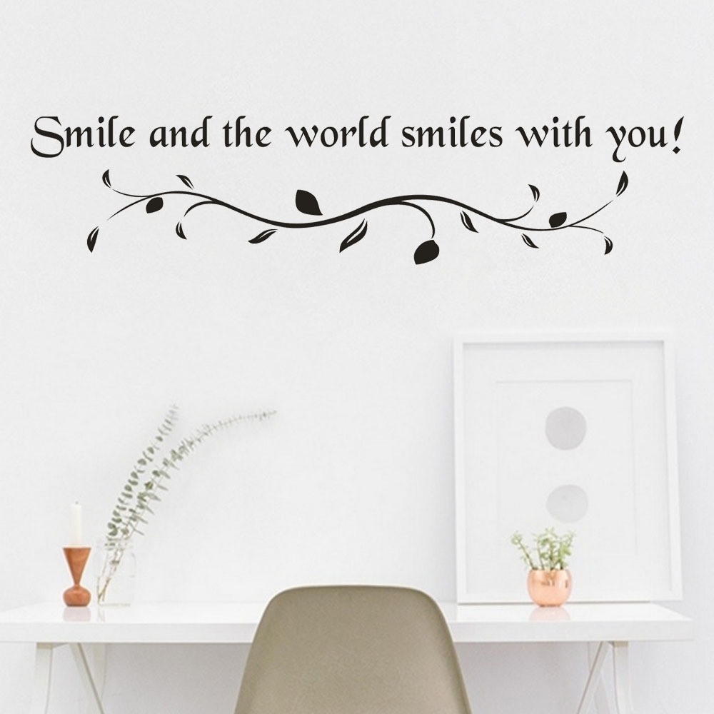 Smile And The World英文箴言可移除卧室书房儿童房间贴纸