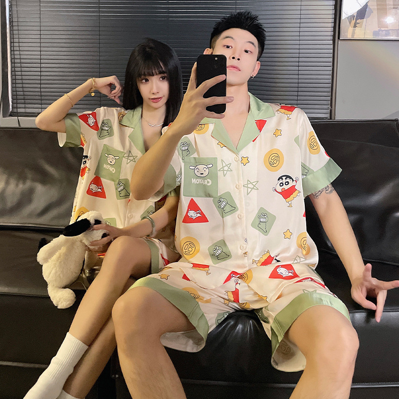 Summer Couple Pajamas Women's Ice Silk Thin 2025 New Summer High-end Sense Silk Men's Short-sleeved Home Clothes