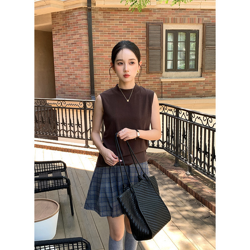 Jiu'Er 6-Color Matching New Style Sleeveless Half-Turtleneck Knit Sweater for Women, Suitable for Layering or Wearing Alone 0566