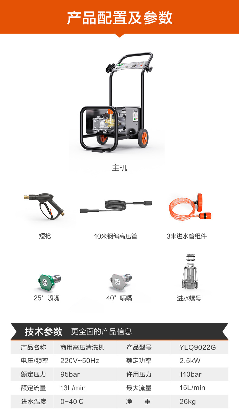 Yili Commercial 9022 High-Pressure Car Washing Machine with All-Copper Motor, Car Wash Pump, Farm Ground and Wall Cleaning Machine