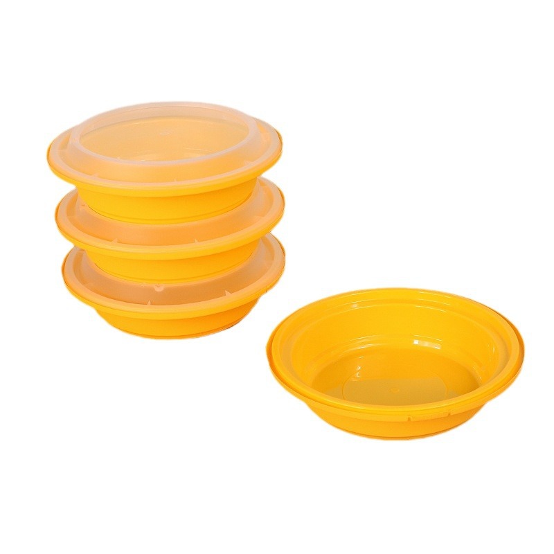Lonchera desechable redonda con tapa, caja de embalaje con cierre antirrobo, lonchera de plástico de calidad alimentaria para llevar, tazón pequeño plano corto.