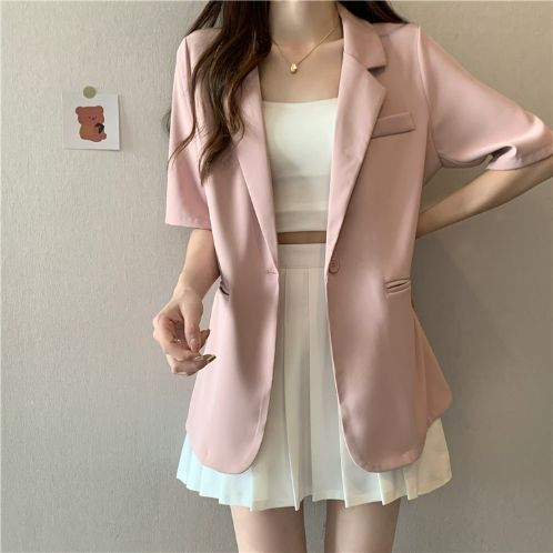 Lightweight Women's Summer Blazer Korean Style Casual Suit Jacket_voghion.com