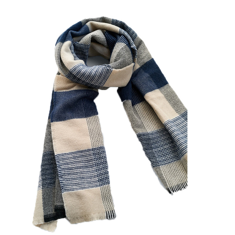 Sciarpa a quadri blu bianco super morbida per le donne in autunno inverno, spessa e calda, sciarpa in imitazione cashmere, coreana_voghion.com