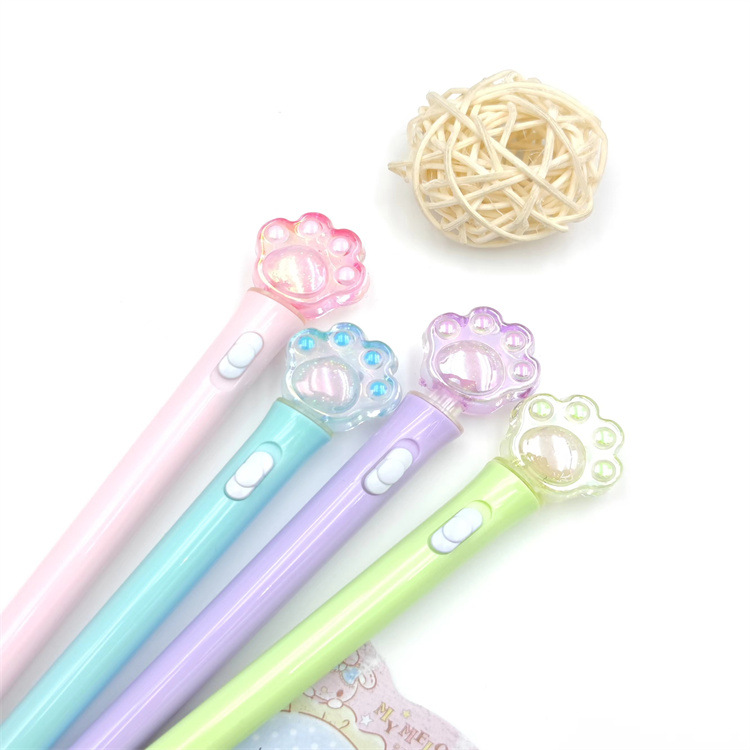 水晶猫爪带灯七彩带灯中性笔学生亮片仙女棒水笔创意办公文具批发