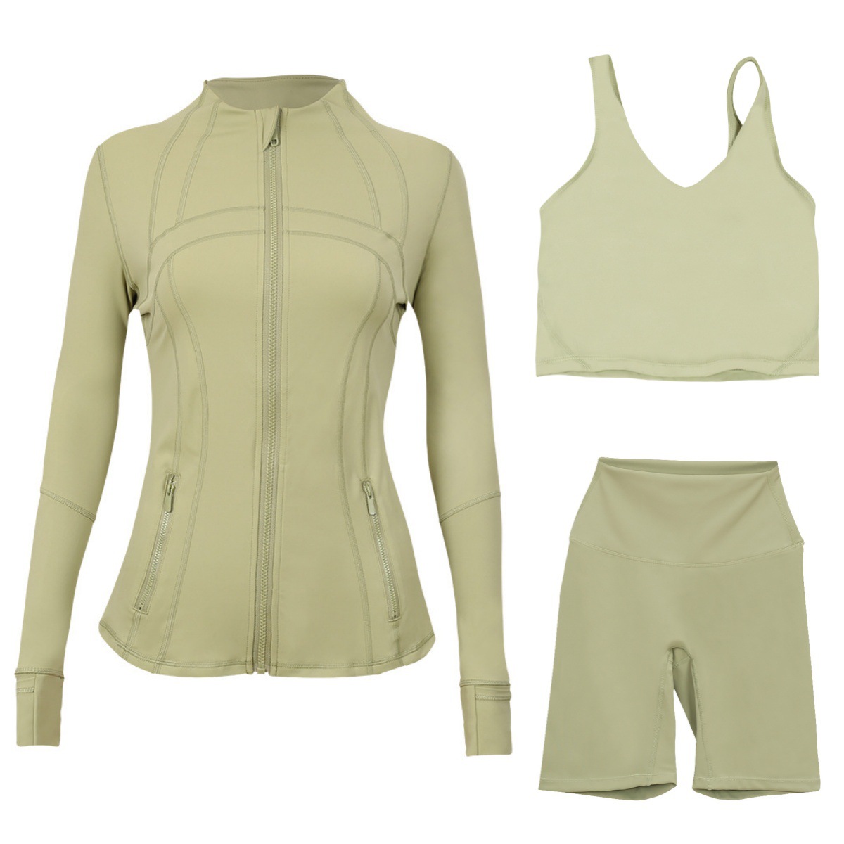 Women's 3-Piece Workout Set – Breathable Jacket, U-Back Sports Bra & 5" Shorts For Yoga, Running & Gym (S-Xxxl, 40+ Colors)​_ecoleips.com
