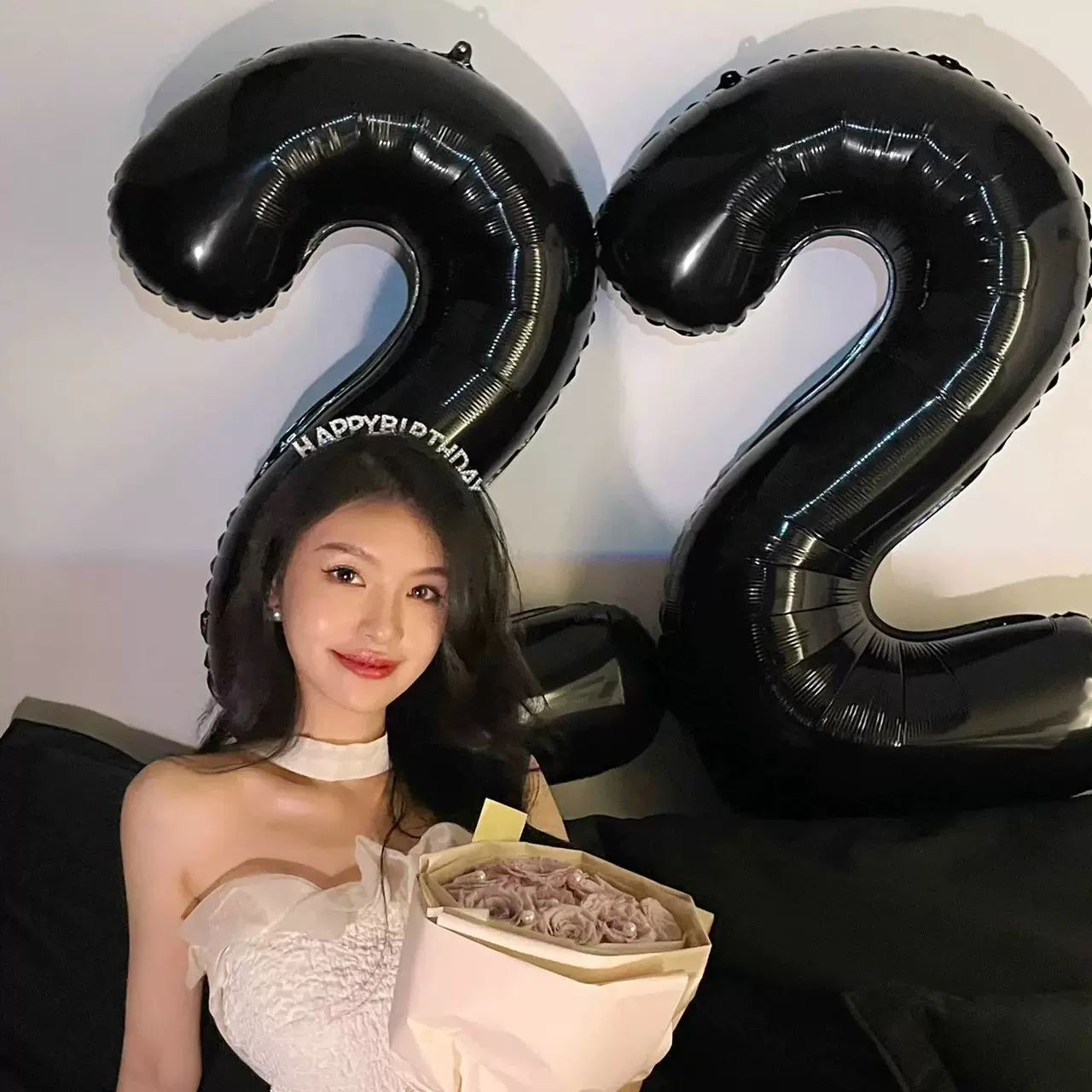 小红书40寸黑色数字气球生日拍照道具美版派对布置空飘铝膜黑气球