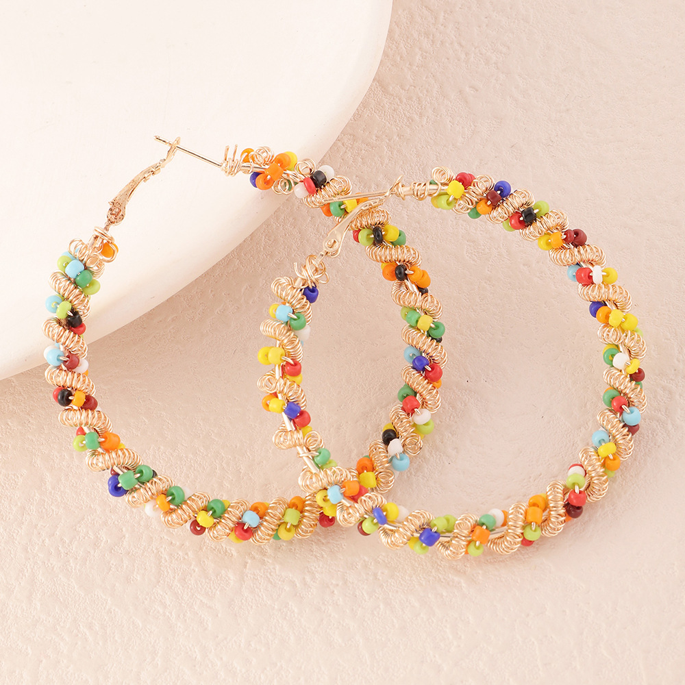 Fashion Beads Round Bohemian Big Earrings Wholesale Nihaojewelry display picture 1