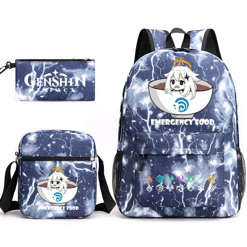 Backpack set (Genshin) 3‑piece — backpack, one‑shoulder bag, pencil case, assorted colors