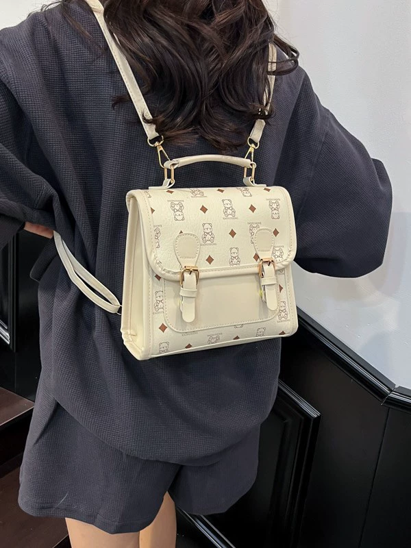 Cartoon one-shoulder backpack bag, bear charm, compact cute shoulder satchel