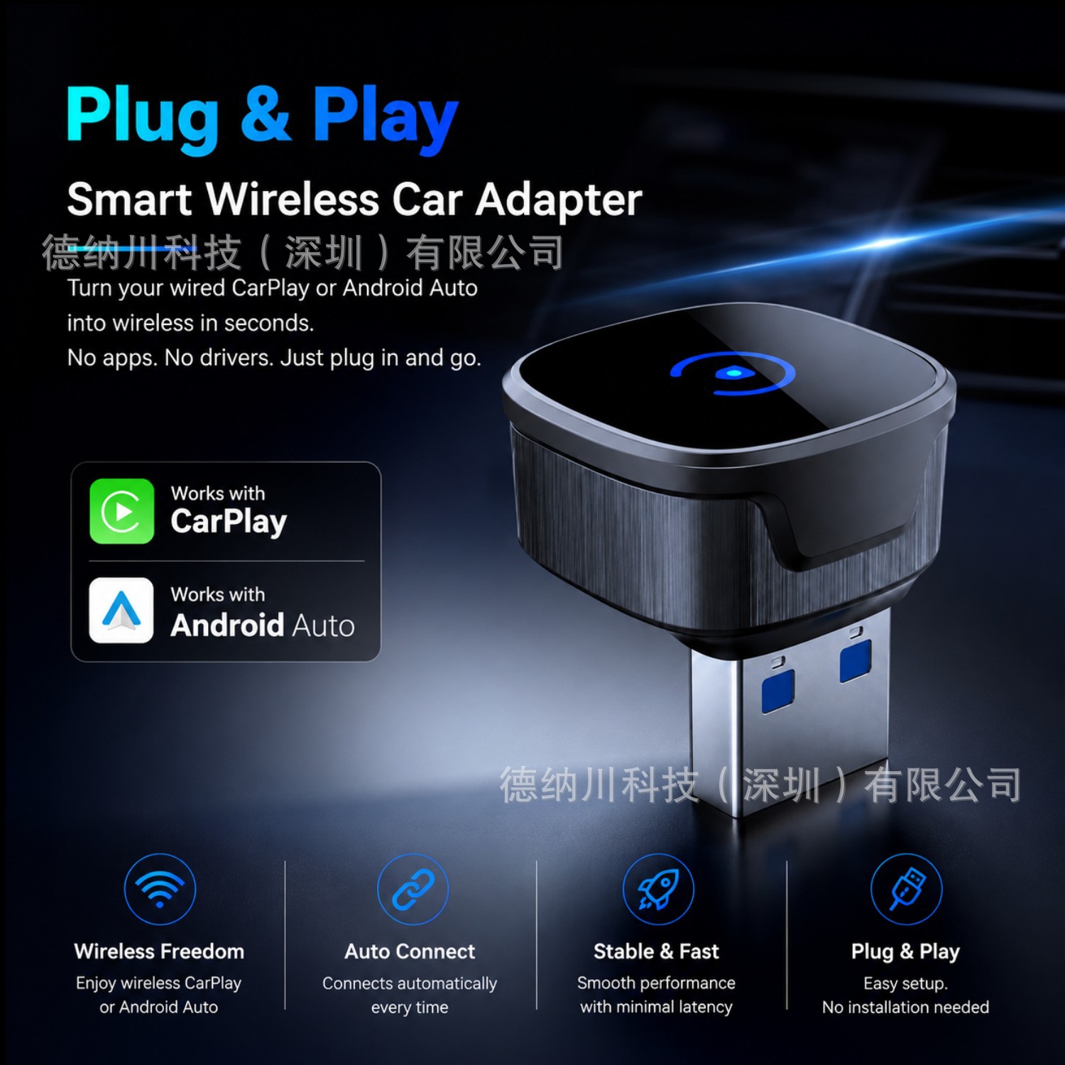 Cross-border wireless CarPlay box 2-in-1 wired to wireless Apple CarPlay Android Auto