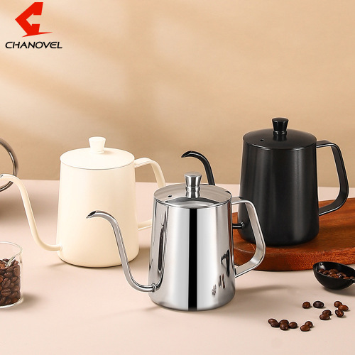 304 stainless steel hand-brewed coffee pot, household hanging ear coffee Teflon white thickened long mouth pot and narrow mouth pot
