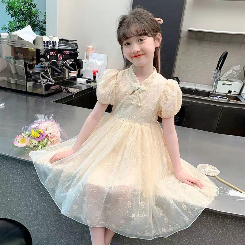 Girl's Summer Guofeng dress 2025 New Summer Western Style Fashionable Children's Hanfu Princess Dress Girl's Dress