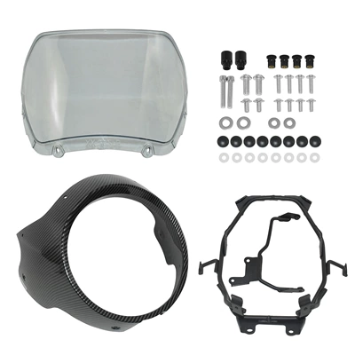 Motorcycle front windshield, Pig Head Cover Headlight - carbon-headlight-cover-smoke-gray-windshield