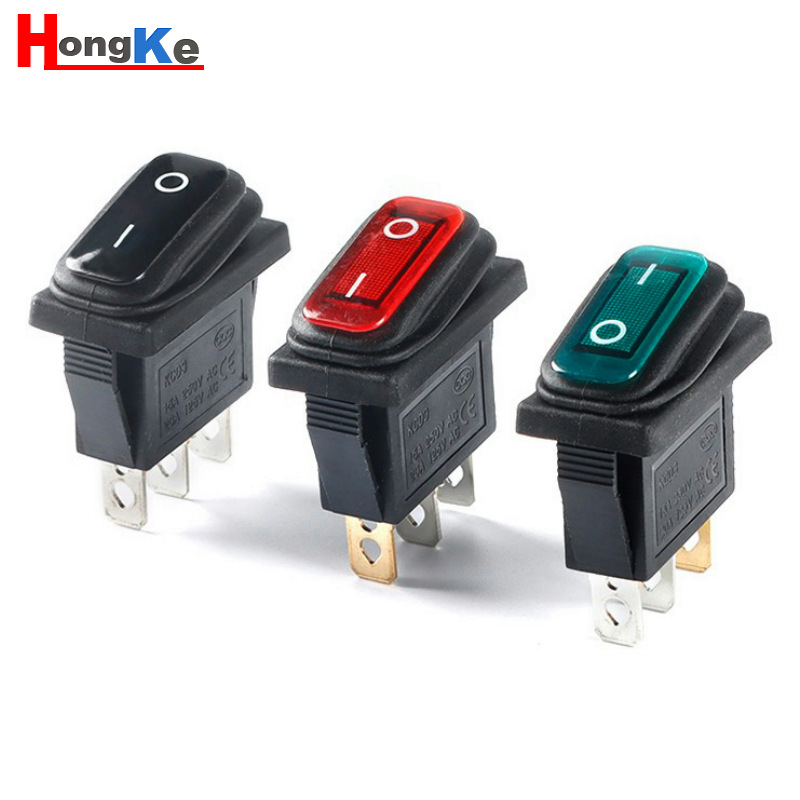 KCD3防水船型开关带灯俩档三脚12V/220v15A防渍防尘电热锅开关