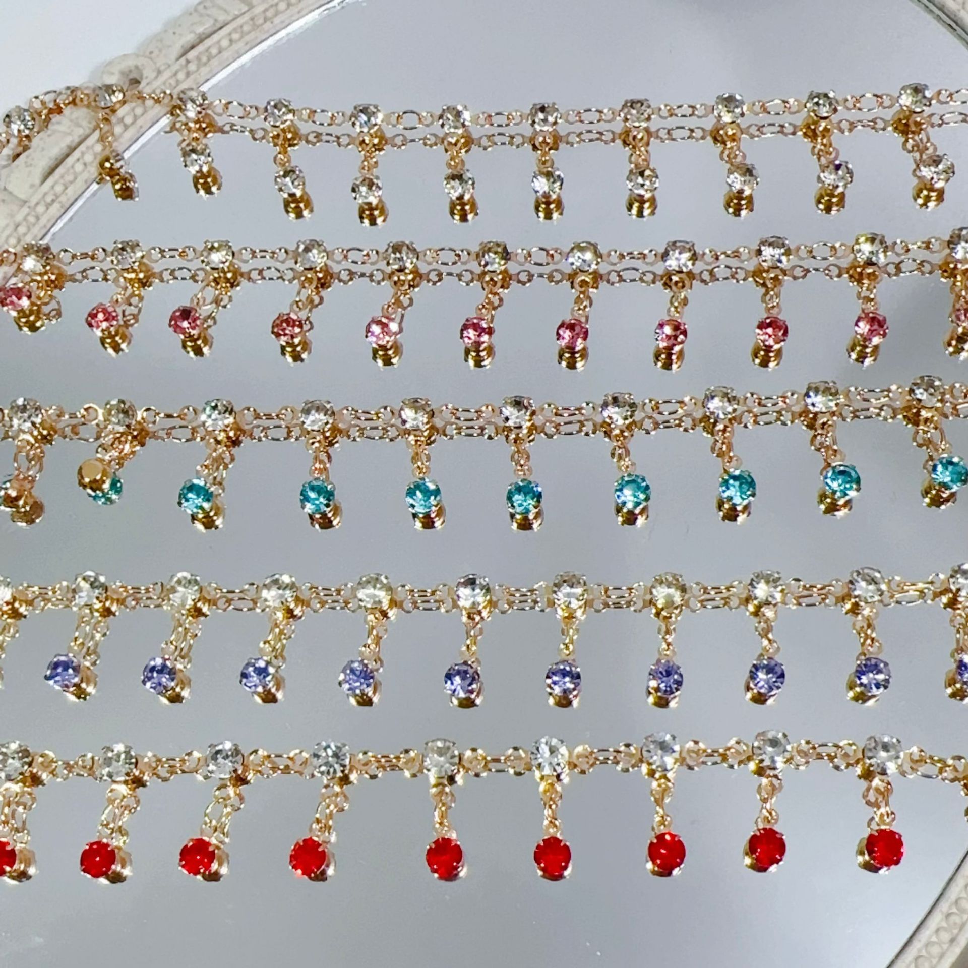 Chain diy material all copper high color tassel chain trigeminal rhinestone hanging color diamond chain antique jewelry accessories