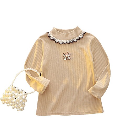 Children's Spring Outfit 2024 New Long-Sleeve T-Shirt for Girls, Stylish Korean Version, Baby Girl Top for Outerwear and Underlayers