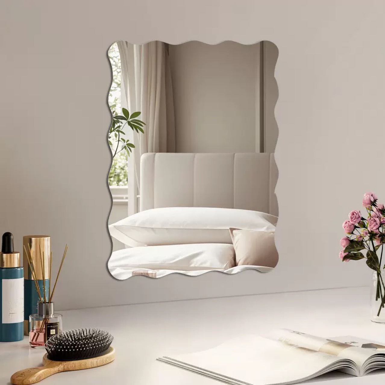 Espejo de baño con forma de nube irregular, autoadhesivo, para tocador