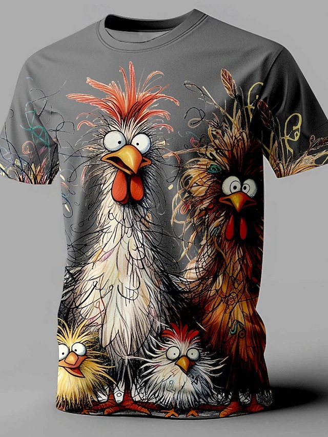 Venta caliente pollo frito 3D impresión digital fábrica venta directa verano calle salvaje suelta cuello redondo camiseta de manga corta