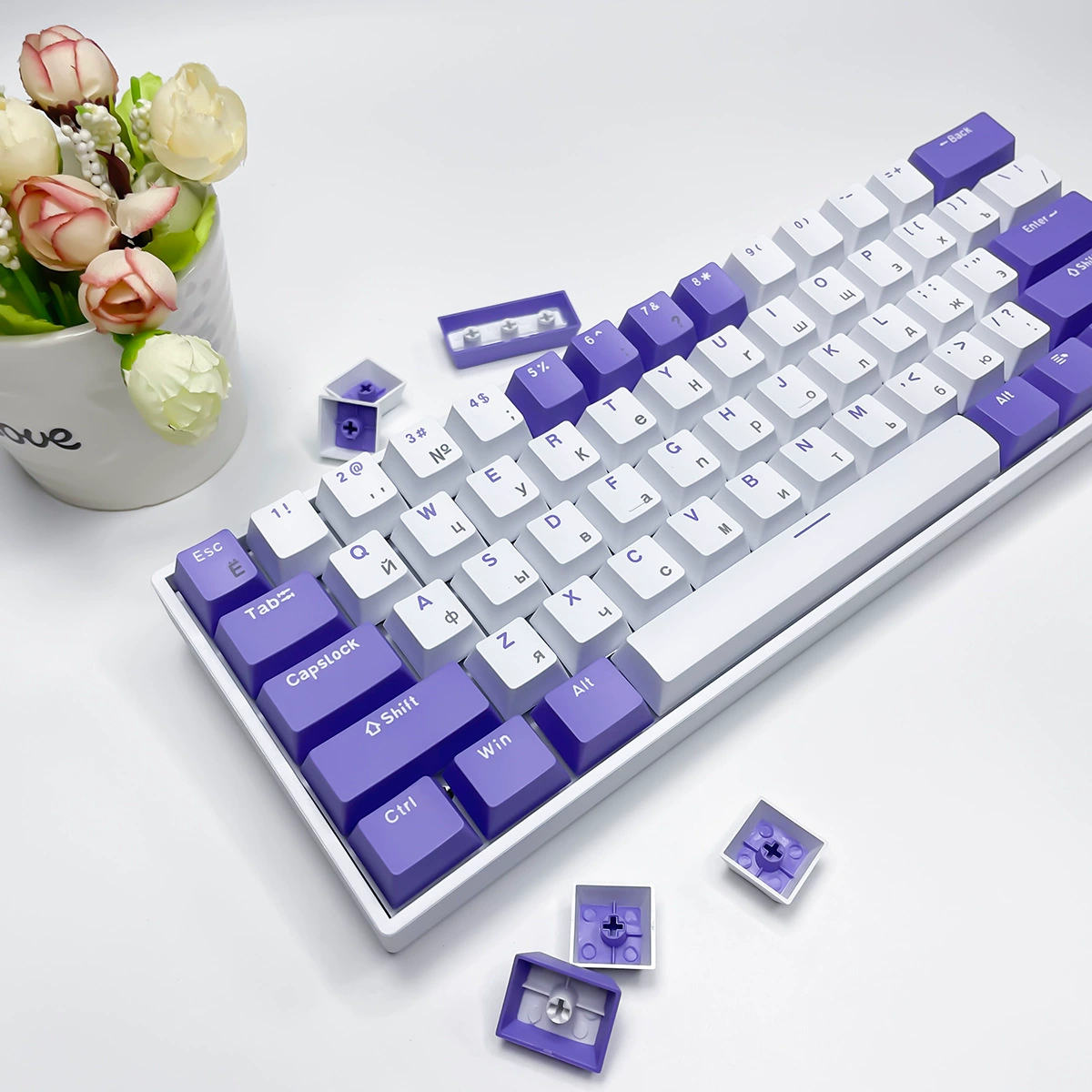 Русский Русский Blueberry тема H61 ключ синий вал проводной беспроводной мини -горячая вставка -в механическая клавиатура
