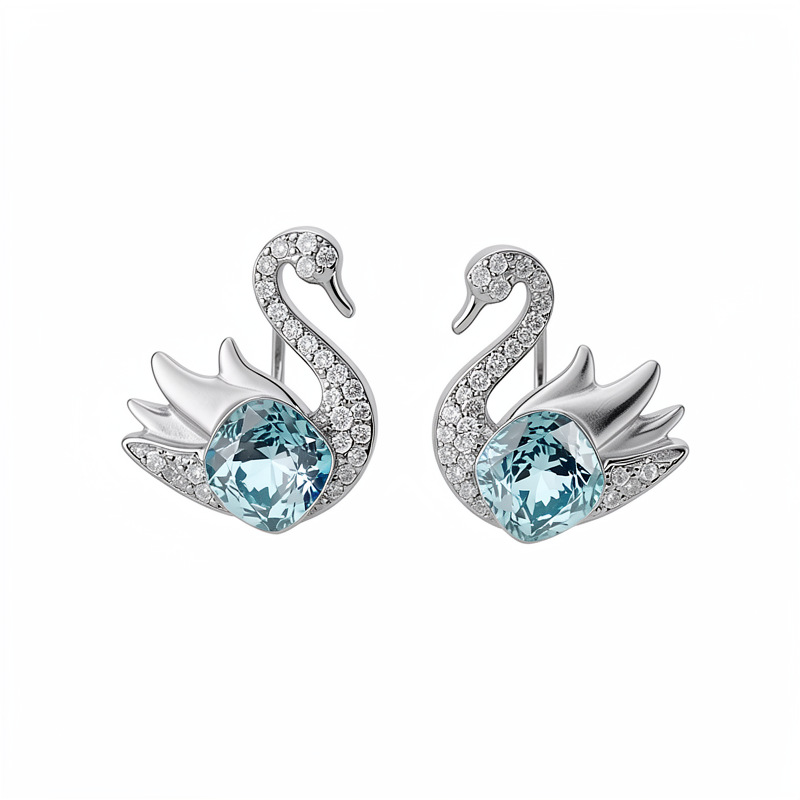 Aguja de plata Zircon pequeño cigne pernos de moda temperamento simple diario aretes versátiles ligeros de lujo alta sensación de auriculares al por mayor image 6